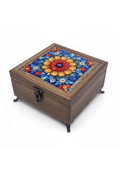 sharp&art AHŞAP TAKI VE ANAHTAR SAKLAMA KUTULARI, SERAMİK KARO VE KADİFE ASTARLI 50 FARKLI DESEN SEÇENEĞİ Çok Renkli - Model 50 ürün görseli 1