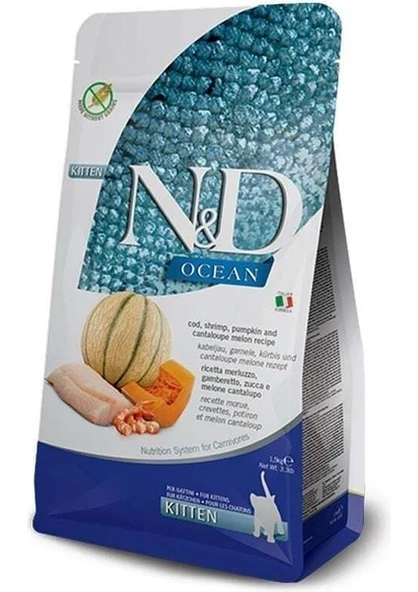 N&D Nd Ocean Kitten Balkabaklı Morina B. Karidesli Kavunlu Yavru Kedi Maması 1.5 kg ürün görseli 1