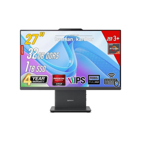Lenovo Ideacentre 27ARR9 Amd Ryzen 7-7735HS 32GB 1tb 27 Fhd Freedos Siyah All In One Bilgisayar ürün görseli 1