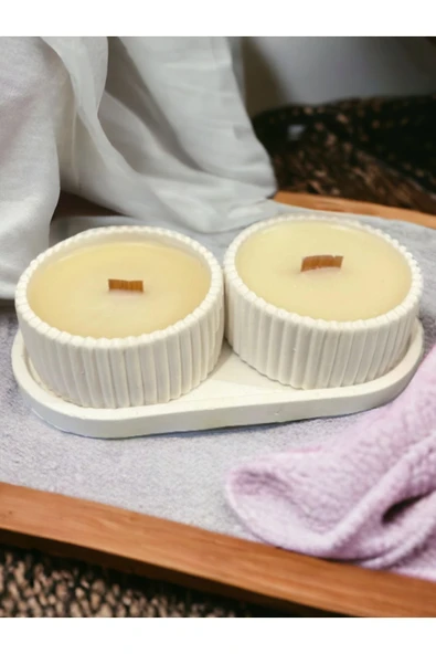 aymumi home Dekoratif Hediyelik Sunum Atlığı Ve Kase Soya Mumu 3 Parça Set,onun Için Hediye,hediyelik Mum Seti ürün görseli 1