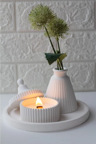 Fire Candle Mum Vazo Seti - Resim 2