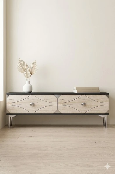 TSA1297ATS ALFA Tv Sehpası Antrasit-Traverten-Silver 120cm ürün görseli 1