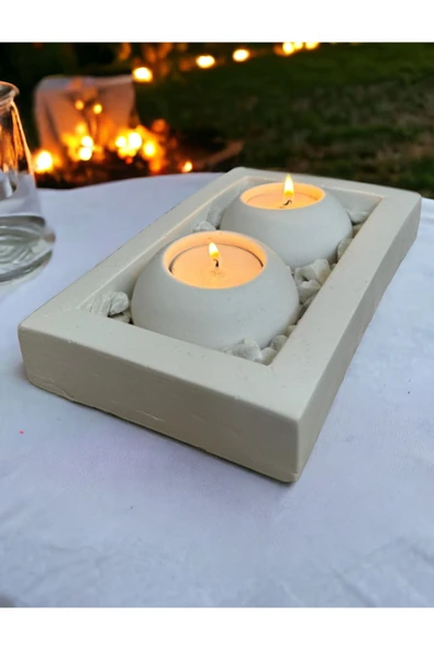 aymumi home El Yapımı 2'li Beton Mumluk Özel Hediyelik Set ürün görseli 1