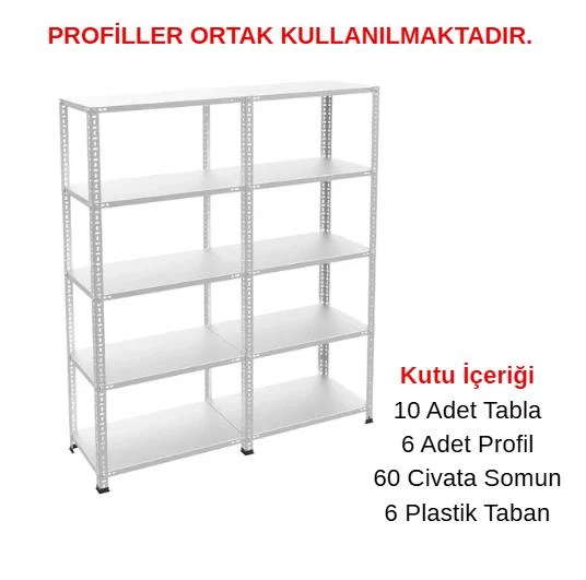 5 Katlı Duble Galvaniz Çelik Raf - Depo, Arşiv, Kiler, Dosya, Market Rafı  59x60 cm 200 cm 1.00 mm ürün görseli 1