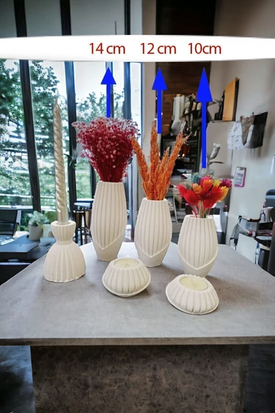 RAİSE STYLE Hediyelik Ve Dekoratif Modern 6'lı Vazo Tealight Mumluk, Şamdan Seti 6 Parça Ham Beyaz ürün görseli 1