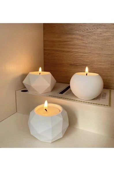 stonnish Tealight Beton Mumluk 3 Lü Set, Dekoratif Hediyelik Ham Beyaz 5 X 7 Cm ürün görseli 1