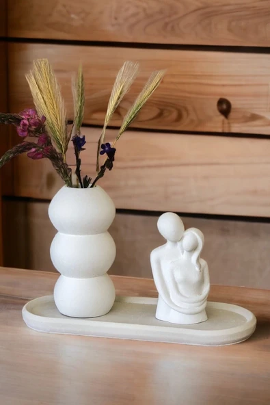 GIFTART Bumble Vazo Sarılan Çift Oval Tabak Üçlü Set Dekoratif Hediyelik ürün görseli 1