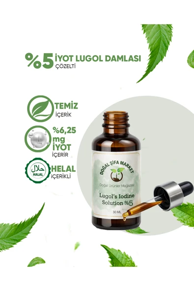 DOĞAL ŞİFA MARKET İyot Damlası %5'lik 30 ml Damlalıklı Şişe Lugol Çözeltisi %5 İyot Desteği ürün görseli 1