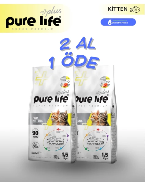 Pure Life Plus Kitten Somonlu Yavru Kedi Maması 1.5 KG x2 ürün görseli 1