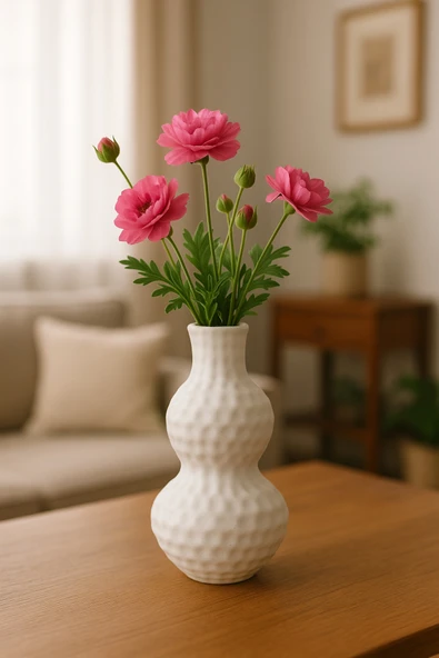 aymumi home Dekoratif Beyaz Seramik Dokulu Çiçek Vazosu  Modern Ev Aksesuarı ürün görseli 1