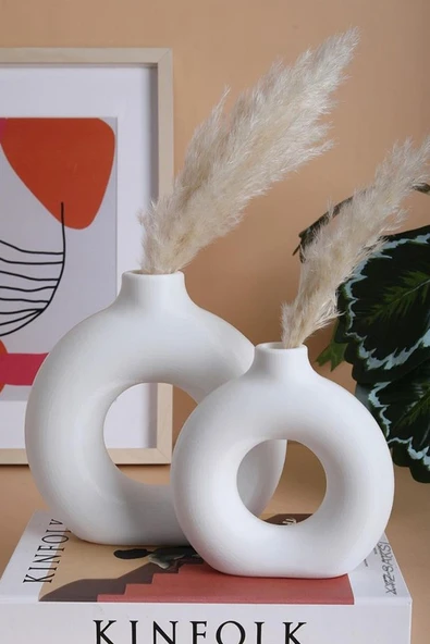 GIFTART Halka Vazo 2 Li Set Simit Vazo Dekoratif Bohem Tarz Hediyelik Vazo Set Biblo ürün görseli 1