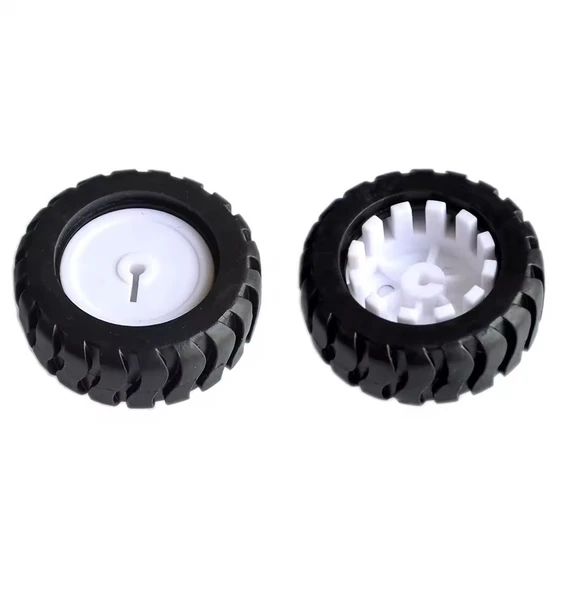 2 Adet N20 Motor Tekerleği 44x18mm Kauçuk Robot Tekeri 3mm D Kesit Mil Uyumlu ürün görseli 1