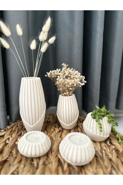 MİMİKRİ HOME Dekoratif 5li çiçeklik vazo mumluk beton vazo ürün görseli 1