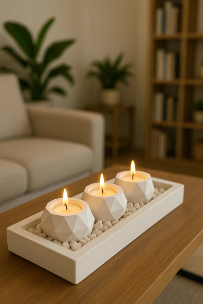 aymumi home Tabaklı Beton Mumluk Ve Tealight Mumluk Hediyelik Dekorasyon Seti.(TEALİGHT MUM.DAHİL DEĞİLDİR) ürün görseli 1
