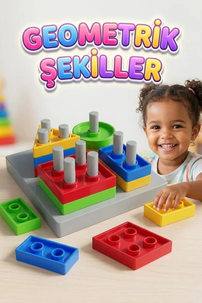 17 Parça 4 Farklı Renkli Eğlenceli Geometrik Şekilli Zeka Geliştirici Eğitici Bul-Tak Oyun Seti ürün görseli 1