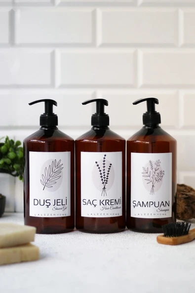 Amber Plastik 1 Litre Duş set Çiçekli Model 3'Lü ürün görseli 1