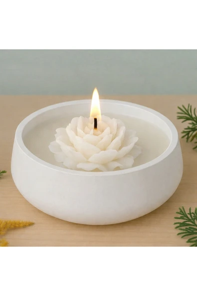 aymumi home El Yapımı Gül Şekilli Kırmızı Beyaz Romantik Mum | Seramik Kaseli Dekoratif Mum | Aymumi Home ürün görseli 1