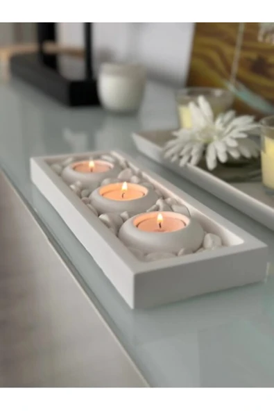 aymumi home Mums Tabaklı Beton Mumluk Taş Dekorasyon Tealight Mumluk (MUMLAR DAHİL DEĞİLDİR) ürün görseli 1