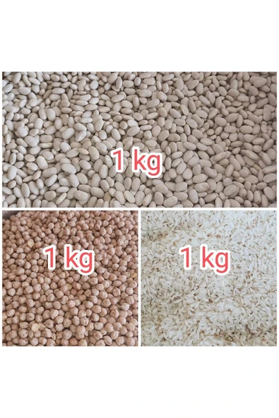 Kuru fasulye, nohut , pirinç (doğal ve katkısız) yerli ve yeni mahsul net 3 kg ürün görseli 1