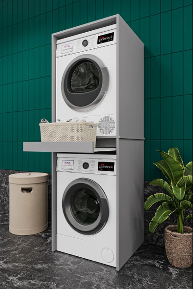 Lüks Çekmeceli Çamaşır Makinesi Dolabı %100 MDF Çamaşır Kurutma Banyo Dolabı BD05  KÜL GRİ ürün görseli 1