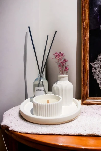 ALLEZA HOME Dekoratif Mini Vazo Fresh Soft Oda Kokusu Dekoratif Mum Yuvarlak Stantlı Set ürün görseli 1