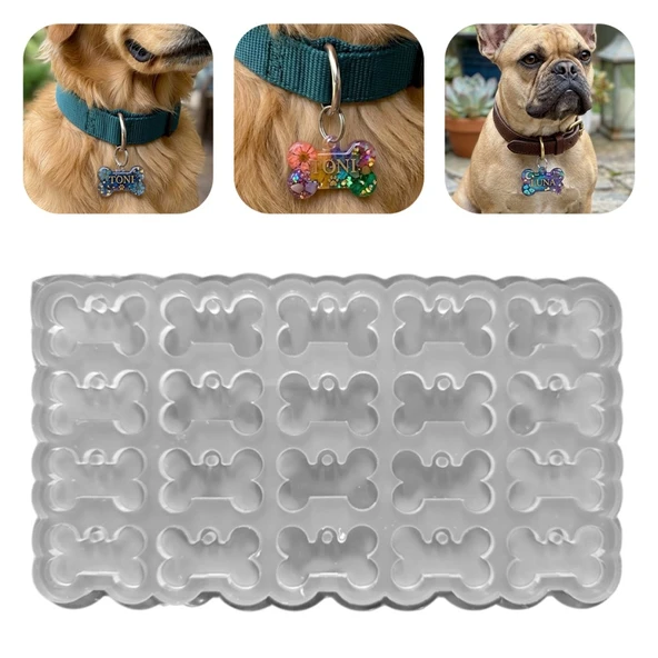 Silikon Kalıp Epoksi Çoklu Köpek Kemik Tasma Künyesi Kalıbı 20 li 4.8 x 2.8 CM ürün görseli 1