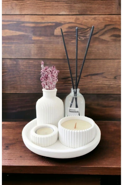 aymumi home Dekoratif Minyatür Çizgili Vazo Fresh Soft Koku Mumlu Set ürün görseli 1