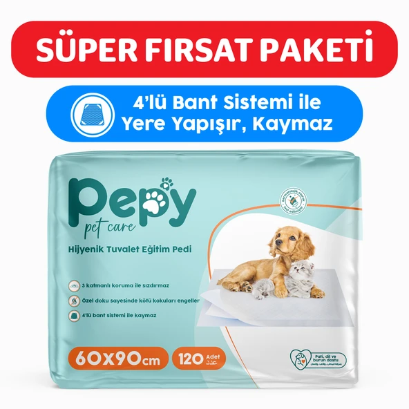 Pepy Kedi Kumu 60x90 Hijyenik Tuvalet Eğitim Pedi 30'lu 4 Paket 120 Adet ürün görseli 1