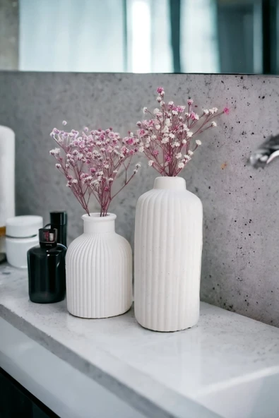ALLEZA HOME Dekoratif Iskandinav Tarz Mini Ve Uzun Beton Vazo Set Ikili ürün görseli 1