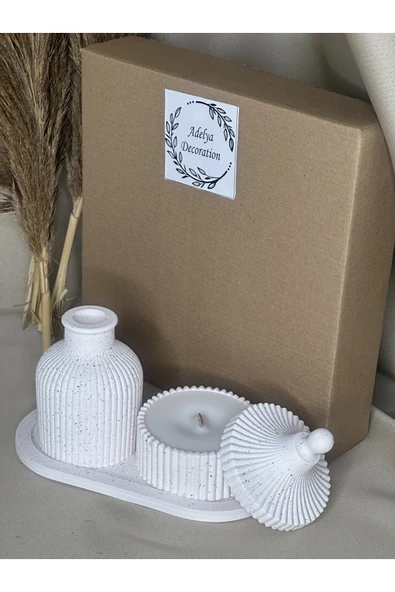 AdelyaHome Granit Efekt Mum Tabağı Set - Resim 2