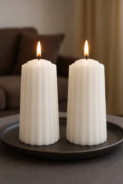 aymumi home Dekoratif Spiral Silindir Mum 2'li Set  Siyah & Beyaz, Koku , Modern Tasarım ürün görseli 1