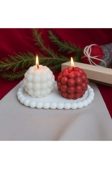 aymumi home Romantik Bubble Mum İkili Set  Kırmızı Beyaz Renkli El Yapımı Mumlar ürün görseli 1