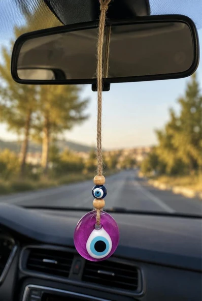 Nazar Boncuğu Dikiz Aynası Süsü Pembe Renkli 4 cm Duvar Süsü El Yapımı Cam Kapı Süsü ürün görseli 1