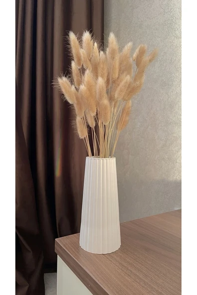 Ahza collection Beyaz Çizgili Büyük Boy Vazo  İskandinav Stil / Taş Tozu / 19cm ürün görseli 1