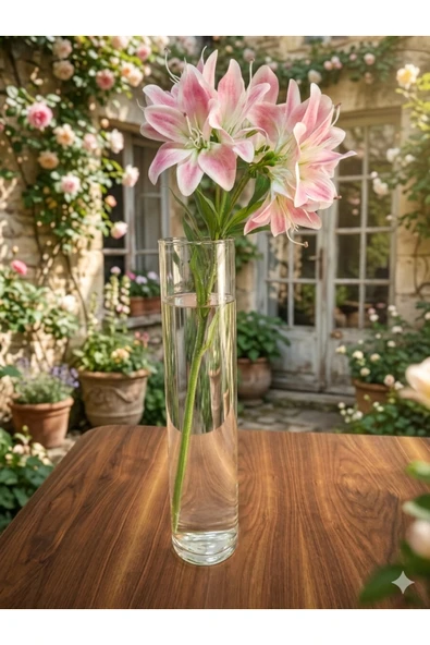 aymumi home Pembe Lilyum Yapay Çiçek  Uzun Dal Dekoratif Vazo Çiçeği Salon & Ev Dekoru (Vazo Hariç) ürün görseli 1