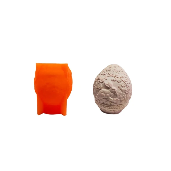Silikon 3D Kalıp Sarmaşık Desenli Tavşan Figür Yumurta Model Mum ve Taş Tozu Kalıbı 8.5 CM ürün görseli 1