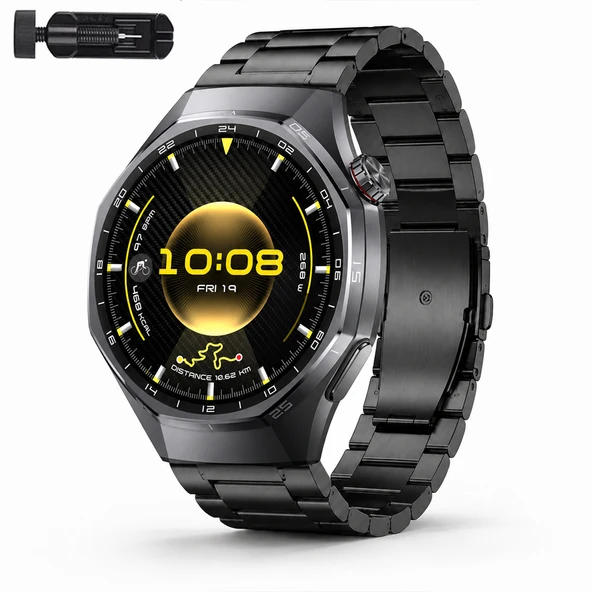 Huawei Watch GT6 Pro 46mm İle Uyumlu Katlanır Klipsli Paslanmaz Çelik Saat Kordonu  Siyah ürün görseli 1