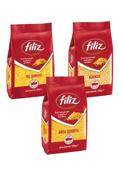 FİLİZ Filiz Arpa Şehriye 500 g - Tel Şehriye 500 g - Kuskus 500 g ( 3 lü Set ) ürün görseli 1