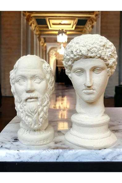 aymumi home Hermes Ve Socrates Beyaz Heykel Büst 2'li Özel set ürün görseli 1