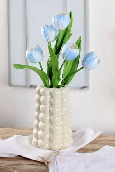 PICCOLA VITA Parlak Beyaz Vazo | Modern Tasarım Baloncuklu Konik Vazo | Parlak Vernikli 17 CM ürün görseli 1