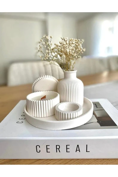 aymumi home Beyaz Renk özel Tasarım Kokulu Mum ve Vazo Aksesuar Hediyelik Seti (Tealigt hariçtir) ürün görseli 1