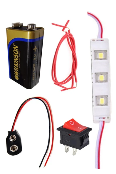Led Deney Seti 1 Paket Basit Elektrik Devresi 9 Volt Pil Beyaz Led Işık Anahtar 9 Volt Pil Yatağı ürün görseli 1
