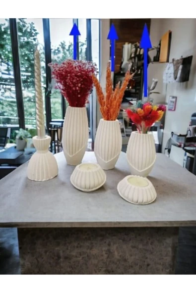 aymumi home Hediyelik Ve Dekoratif Modern 6'lı Vazo Tealight Mumluk, Şamdan Seti 6 Parça Ham Beyaz ürün görseli 1