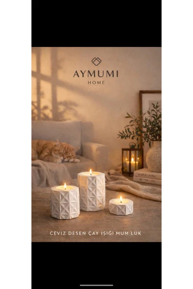 aymumi home Ceviz Desen 3lü Çay Işığı Mumluk Seti (Mum Dahil) ürün görseli 1