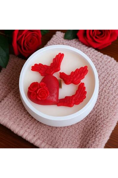 aymumi home Aşk Temalı El Yapımı Kalp Mum  Kanatlı Gül Süslemeli Romantik Dekor ürün görseli 1