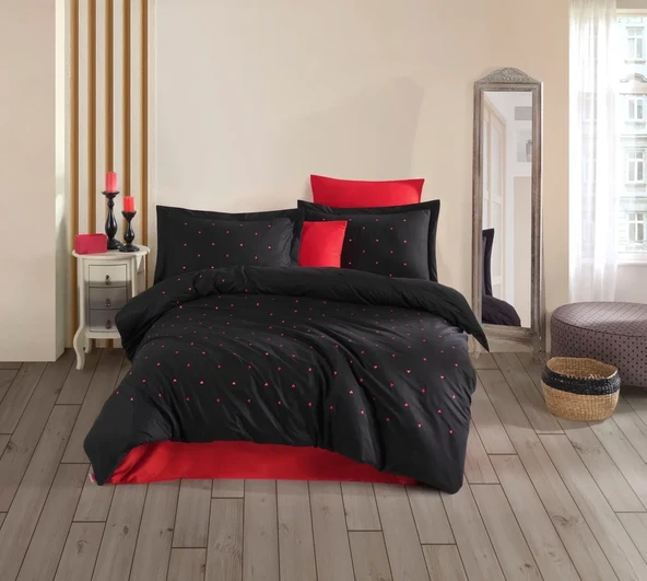 Hobby Çift Kişilik Poplin Premium Nakışlı Nevresim Lubow Siyah ürün görseli 1