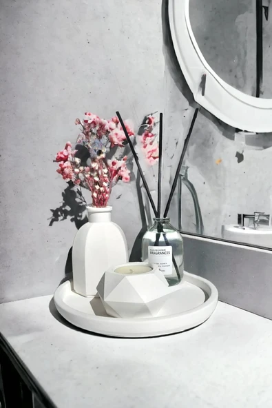 ALLEZA HOME Dekoratif Geometrik Mumluk İskandinav Tarz Vazo Fresh Soft Oda Kokulu Set ürün görseli 1