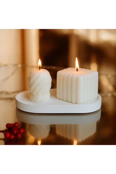 aymumi home Beyaz Tasarım Mum Seti  Kare ve Spiral Model ürün görseli 1