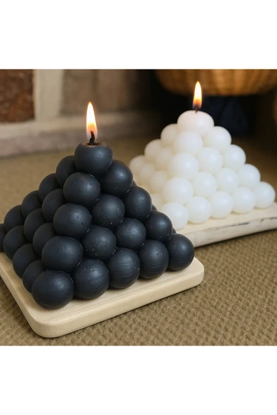 aymumi home Siyah Beyaz Piramit Bubble Mum Seti  Dekoratif Tasarım ürün görseli 1