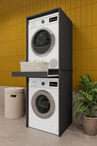 Lüks Çekmeceli Çamaşır Makinesi Dolabı %100 MDF Çamaşır Kurutma Banyo Dolabı BD05  ANTRASİT ürün görseli 1